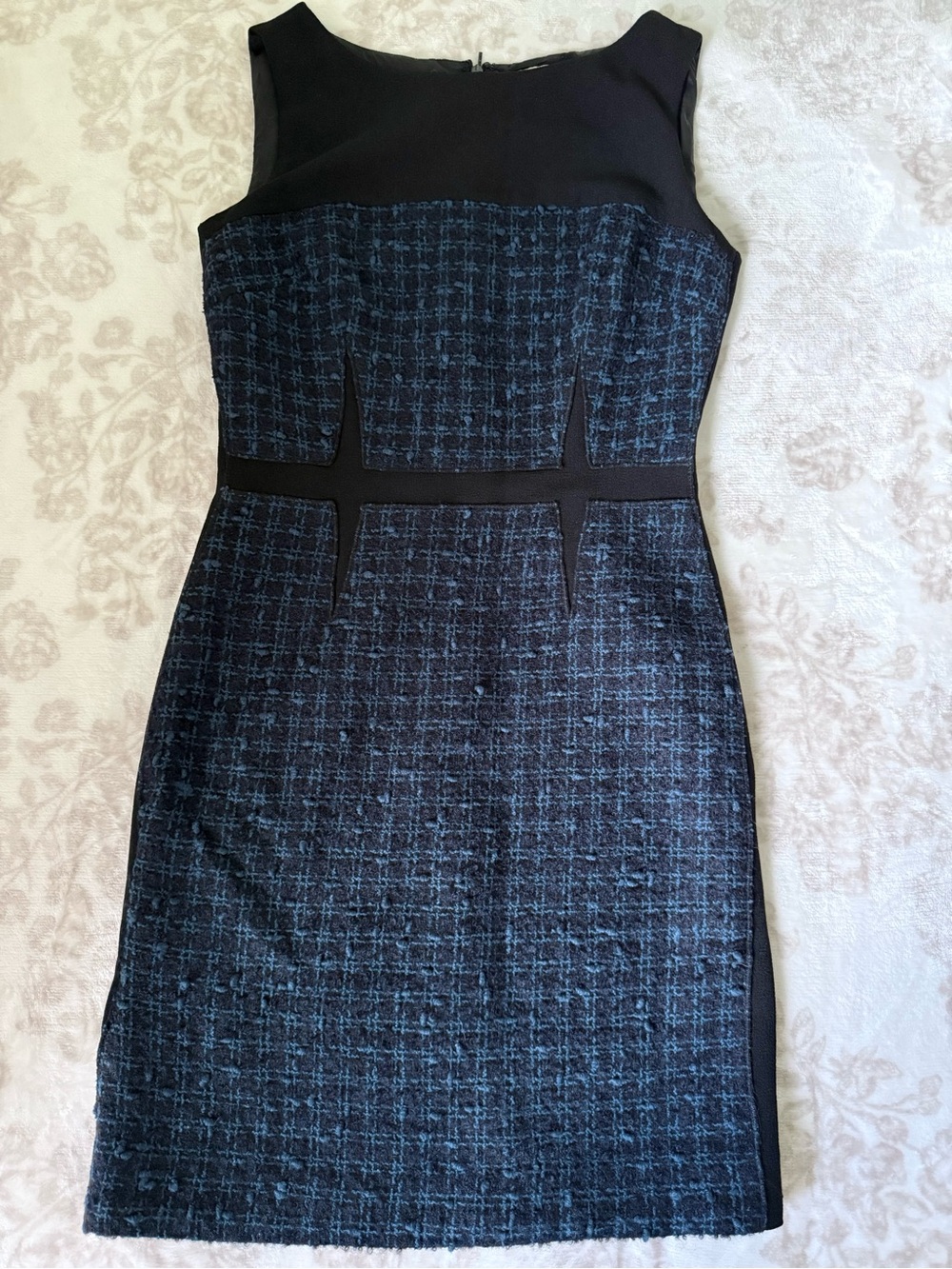 TORY BURCH Navy Sloane Plaid Tweed Sleeveless Sheath Dress Wool Blend